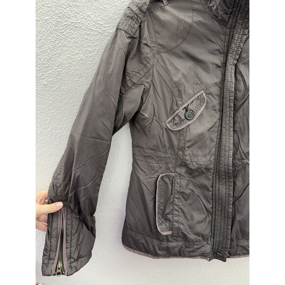 American Eagle Womens Jacket Size Medium Brown Zip Up Lined Y2K - Picture 2 of 13